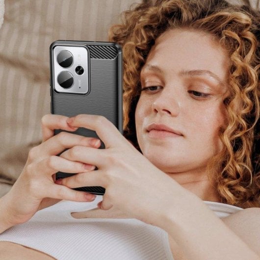 Funda para móvil Max Power Digital Fibra de Carbono Antigolpes Silicona Negra para Realme 14 y 14t