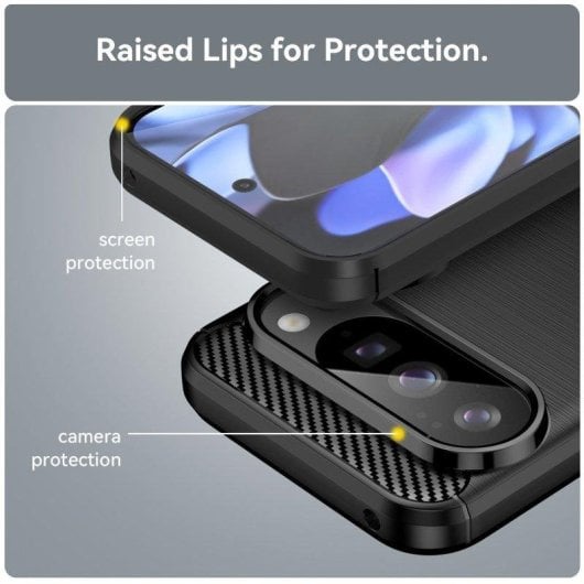 Hülle für Handy Max Power Digital Carbonfaser Stoßfest Silikon Schwarz für Google Pixel 10 / 10 Pro