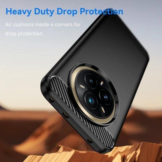 Funda para móvil Max Power Digital Fibra de Carbono Antigolpes Silicona Negra para Realme 14 Pro Plus