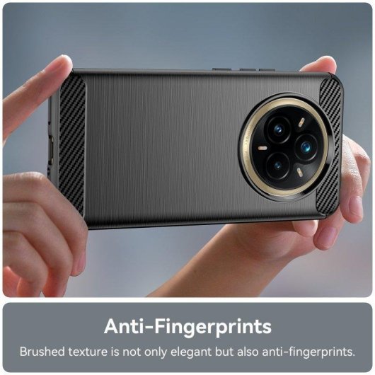 Funda para móvil Max Power Digital Fibra de Carbono Antigolpes Silicona Negra para Realme 14 Pro Plus