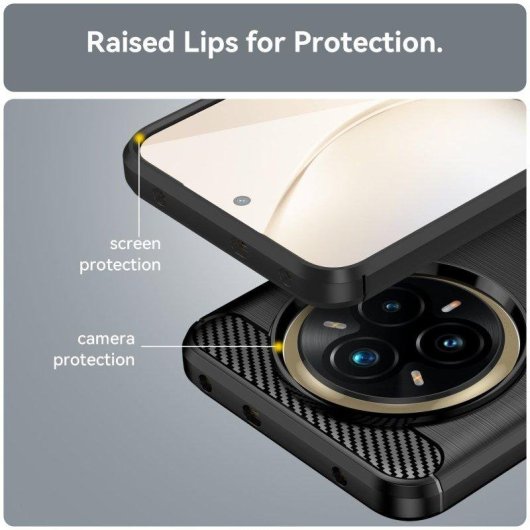 Funda para móvil Max Power Digital Fibra de Carbono Antigolpes Silicona Negra para Realme 14 Pro Plus