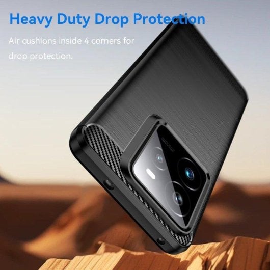 Funda para móvil Max Power Digital Fibra de Carbono Antigolpes Silicona Negra para Realme GT 7 Pro