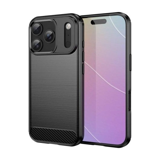 Funda para móvil Max Power Digital Fibra de Carbono Antigolpes Silicona Negra para iPhone 17 Pro