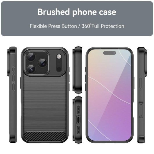 Funda para móvil Max Power Digital Fibra de Carbono Antigolpes Silicona Negra para iPhone 17 Pro