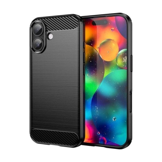 Funda para móvil Max Power Digital Fibra de Carbono Antigolpes Silicona Negra para iPhone 17