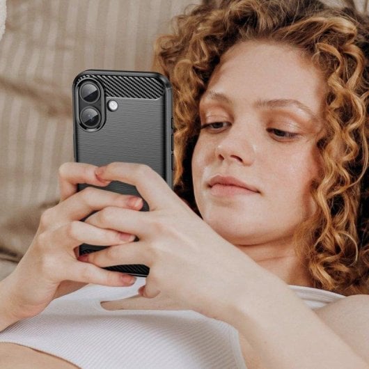 Funda para móvil Max Power Digital Fibra de Carbono Antigolpes Silicona Negra para iPhone 17