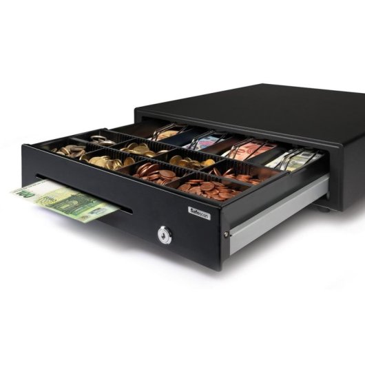 Cassetto portadenaro Safescan SD-4141 acciaio nero 4 banconote 8 monete 24 V