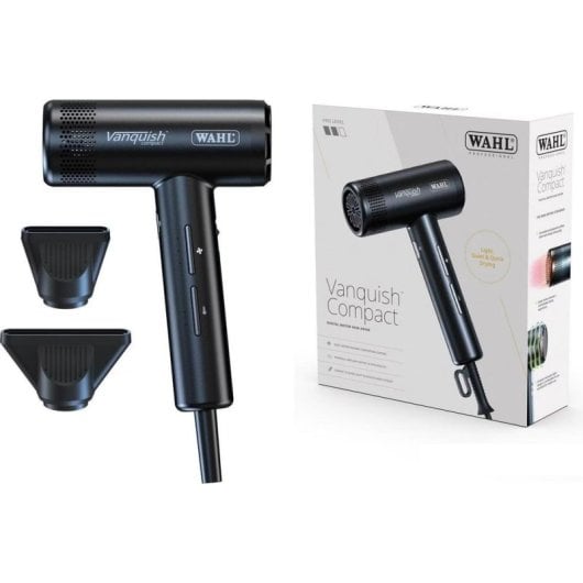 Secador de Pelo Profesional Iónico Wahl Vanquish Compact 1600W 4 Temperaturas 3 Velocidades con Accesorios Negro