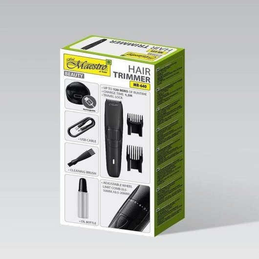 Máquina de Cortar Cabelo Maestro MR-640 Sem Fios 0,5-20 mm 120min 2 Pentes Seco/Molhado