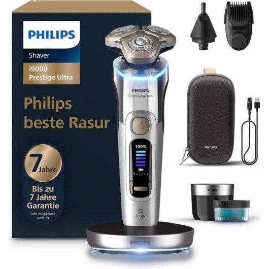 Rasoio Elettrico Viso Philips i9000 Prestige Ultra XP9404/38 Senza Filo 60min Uso a Secco e sotto la Doccia 5 Impostazioni 3 Testine Ricarica Rapida