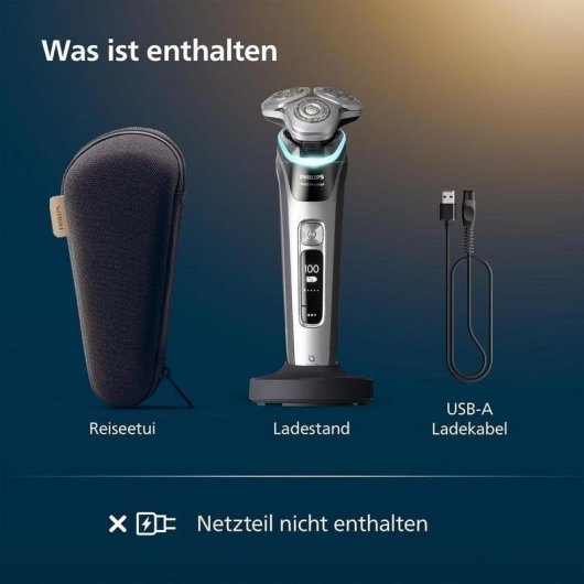 Rasoio Elettrico Viso Philips i9000 Prestige XP9204/10 Senza Filo 60min Funzionamento a Umido 3 Testine Ricarica Rapida