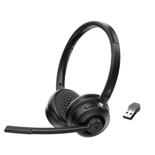 Auriculares Creative Chat Wireless inalámbricos Bluetooth USB-C con Cancelación de Ruido, micrófono, oficina, negro