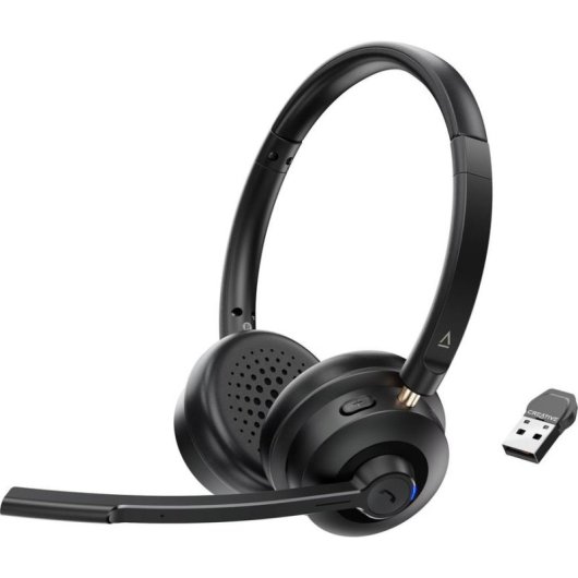 Auriculares Creative Chat Wireless inalámbricos Bluetooth USB-C con Cancelación de Ruido, micrófono, oficina, negro