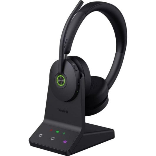Auriculares Yealink WH68 UC sem fios Bluetooth e USB-C para escritório com Cancelamento de Ruído, microfone e base de carregamento, pretos