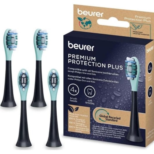 Cabeça de escova Beurer 105.23 compatível Sonicare suave 4 unidades preto/turquesa