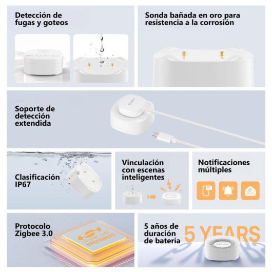 Detector de vazamento de água Sonoff SNZB-05P Zigbee 3.0 Sem fio IP67 Notificação App
