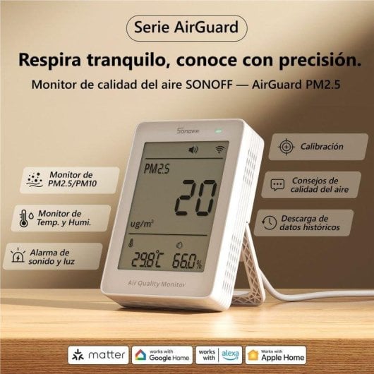 Détecteur qualité air Sonoff Airguard PM2.5 PM10 Température Humidité Wi-Fi Matter USB-C Blanc