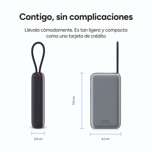 Ksix 10.000 Mah Power Bank, 35w Power Delivery, Cable Retráctil Usb-c, Colgante, Pantalla Led, Negro