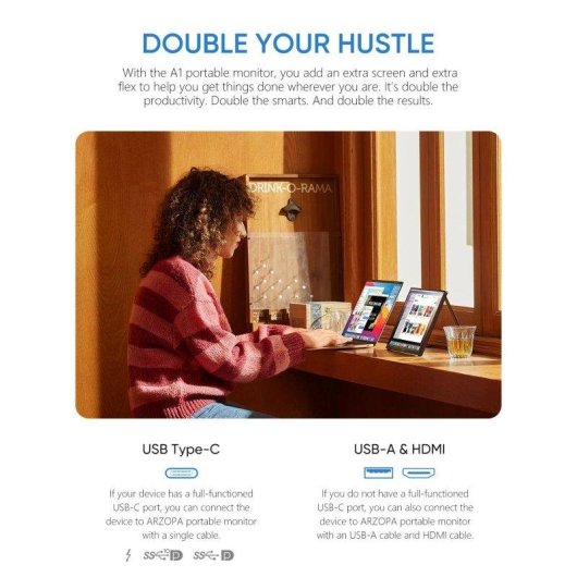 Monitor Arzopa A1 15,6" FullHD 60Hz IPS Portátil USB-C Soporte Integrado Altavoces