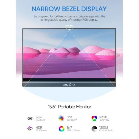 Monitor Arzopa A1 15,6" FullHD 60Hz IPS Portátil USB-C Soporte Integrado Altavoces
