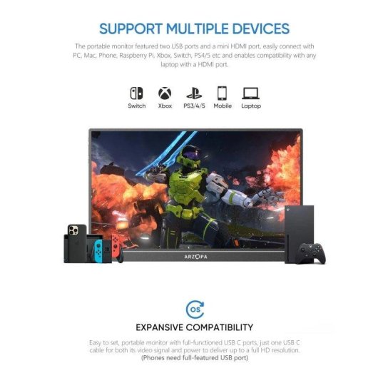 Monitor Arzopa A1 15,6" FullHD 60Hz IPS Portátil USB-C Soporte Integrado Altavoces