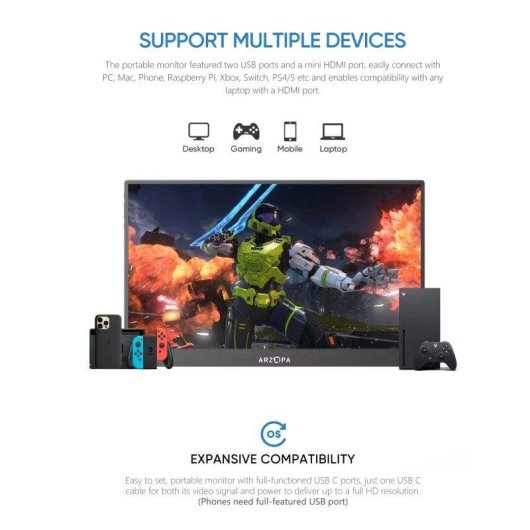 Monitor PC Arzopa A1T 15.6" FullHD 60Hz IPS Touch HDR10 USB-C HDMI