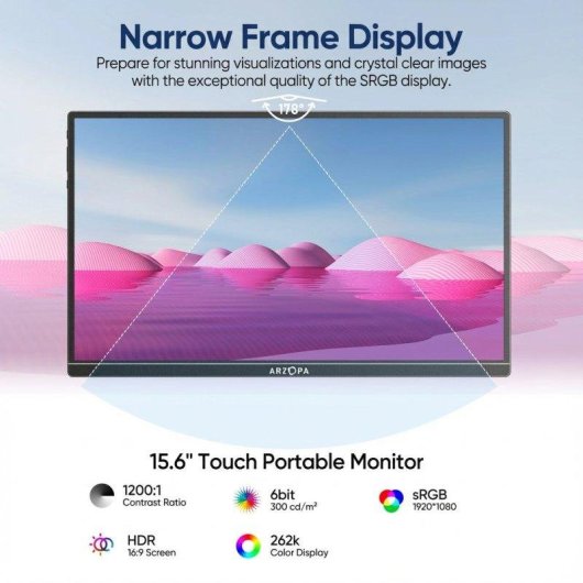 Monitor PC Arzopa A1T 15.6" FullHD 60Hz IPS Touch HDR10 USB-C HDMI