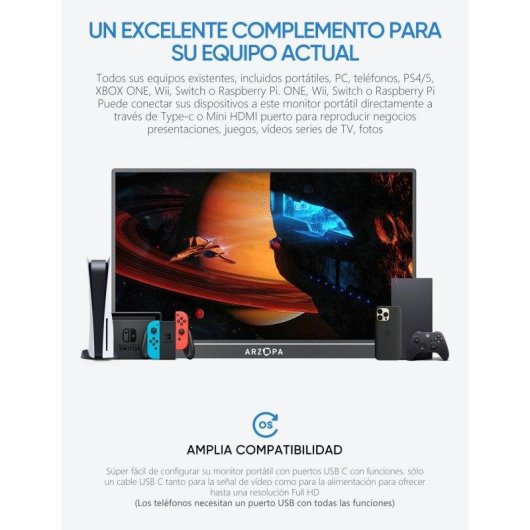 Monitor Arzopa A1M 17.3" Full HD IPS 60Hz Tragbar 100 sRGB Lautsprecher