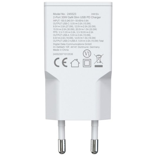 Ladegerät Equip 245523 GaN 30W USB-C PD PPS Schnellladung USB-A Weiß
