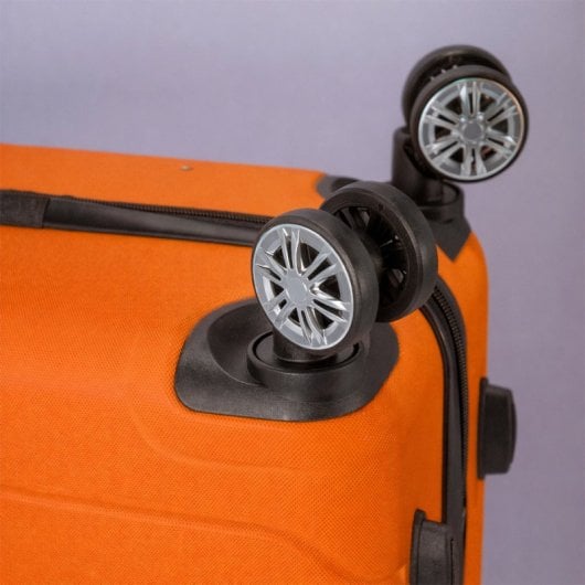 Mala de cabine Benzi Bz5784na-50, 50 cm, rígida e expansível, em ABS, leve, com capacidade para 40 litros, 4 rodas duplas e fechadura de combinação, na cor laranja.