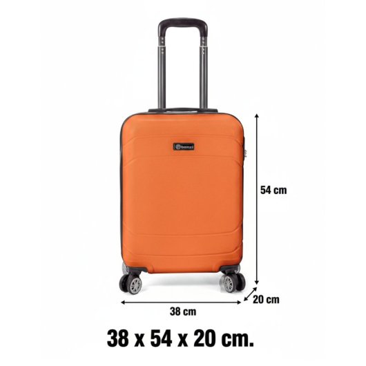 Mala de cabine Benzi Bz5784na-50, 50 cm, rígida e expansível, em ABS, leve, com capacidade para 40 litros, 4 rodas duplas e fechadura de combinação, na cor laranja.