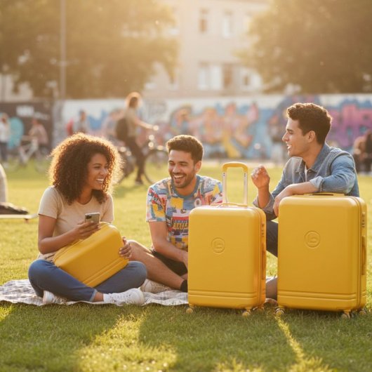 Conjunto de malas Benzi Bz5827am-60/50, composto por 2 malas rígidas expansíveis em ABS e necessaire, tamanho cabine 50cm e médio 60cm, 4 rodas duplas, fechadura de combinação, cor amarela.