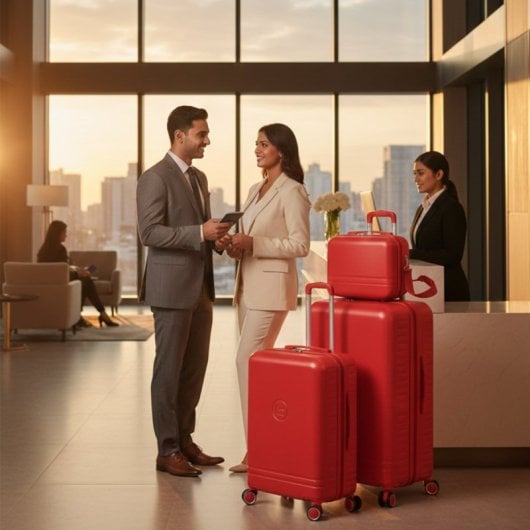 Conjunto de malas Benzi Bz5827r-60/50, composto por 2 malas rígidas expansíveis em ABS e necessaire, tamanho cabine 50cm e médio 60cm, 4 rodas duplas, fechadura de combinação, vermelho.