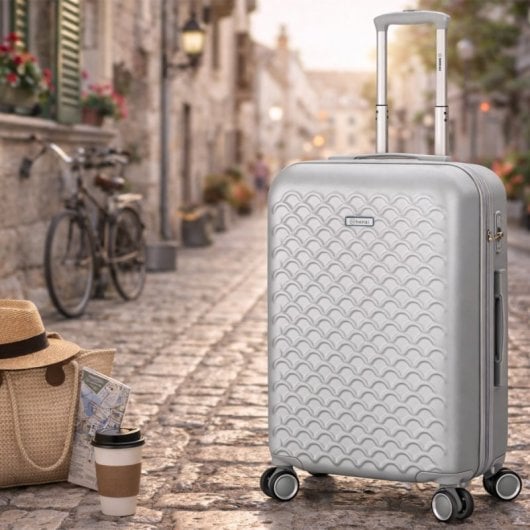 Mala de cabine expansível Benzi Bz5823lg-50, ABS, tamanho de cabine de 55 cm, 4 rodas duplas, fechadura de combinação de 3 dígitos, prata