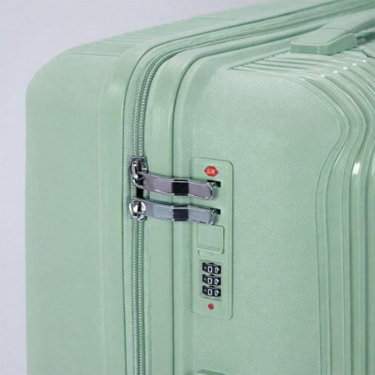 Mala de cabine Benzi Bz5819v-50, expansível, PP, tamanho de cabine de 55 cm, 4 rodas duplas, fechadura de combinação de 3 dígitos, verde.
