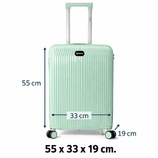 Mala de cabine Benzi Bz5819v-50, expansível, PP, tamanho de cabine de 55 cm, 4 rodas duplas, fechadura de combinação de 3 dígitos, verde.