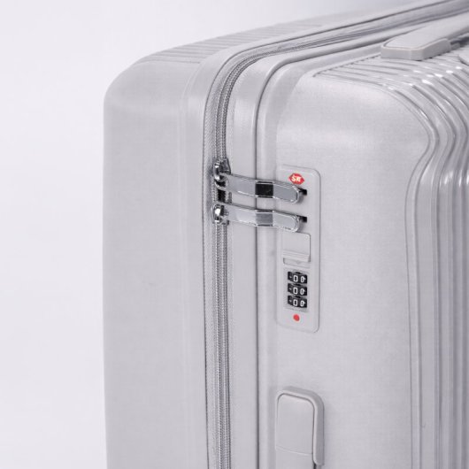 Conjunto de malas Benzi BZ5819G, 3 peças, malas rígidas expansíveis em polipropileno (PP), tamanho cabine 55cm, média 60cm, grande 70cm, 4 rodas duplas, fechadura de combinação, cinzento.