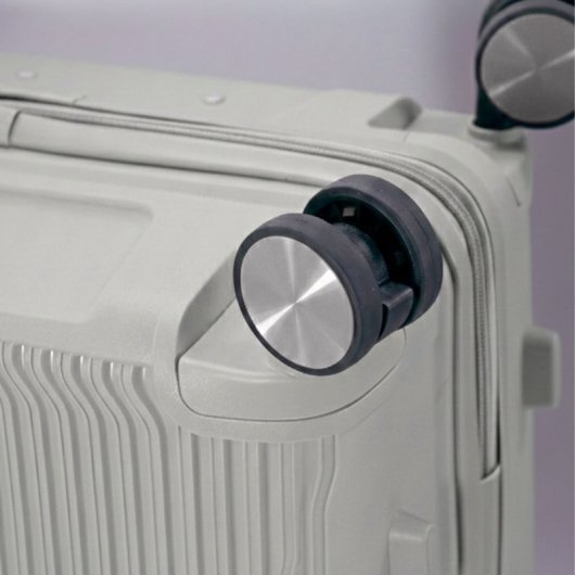 Conjunto de malas Benzi BZ5819G, 3 peças, malas rígidas expansíveis em polipropileno (PP), tamanho cabine 55cm, média 60cm, grande 70cm, 4 rodas duplas, fechadura de combinação, cinzento.