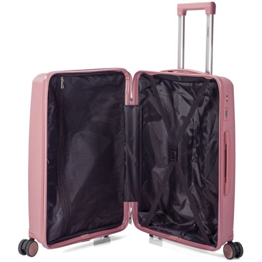 Mala de cabine Benzi BZ5819RS-50, expansível, PP, tamanho de cabine de 55 cm, 4 rodas duplas, fechadura de combinação de 3 dígitos, rosa