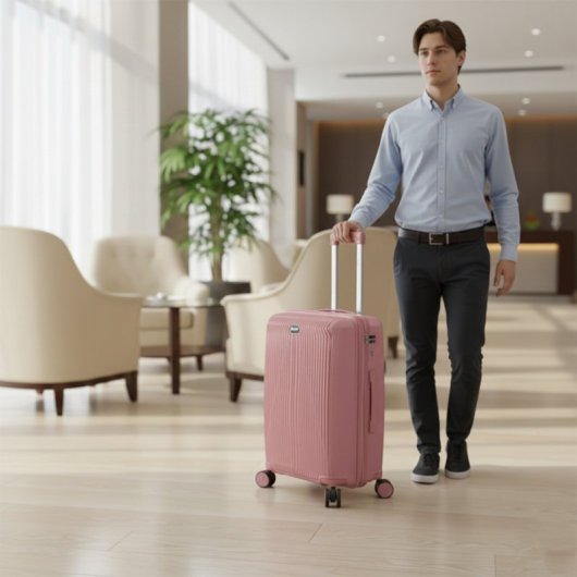 Mala de cabine Benzi BZ5819RS-50, expansível, PP, tamanho de cabine de 55 cm, 4 rodas duplas, fechadura de combinação de 3 dígitos, rosa