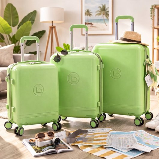 Conjunto de malas Benzi BZ5827V, 3 peças, expansíveis, rígidas, em ABS, com compartimentos de 50 cm (médio), 60 cm (grande) e 70 cm, 4 rodas duplas, fechadura de combinação, verde.