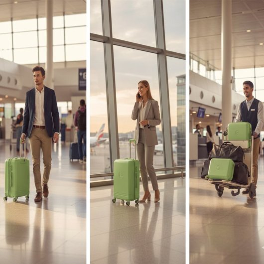 Conjunto de malas Benzi Bz5827v-60/50, composto por 2 malas rígidas expansíveis em ABS e necessaire, tamanho cabine 50cm e médio 60cm, 4 rodas duplas, fechadura de combinação, cor verde.