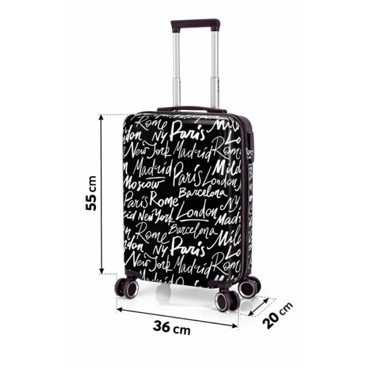 Mala de cabine Benzi Bz5849n-50, expansível em ABS, tamanho de cabine de 55 cm, 4 rodas duplas, fechadura de combinação de 3 dígitos, preta.