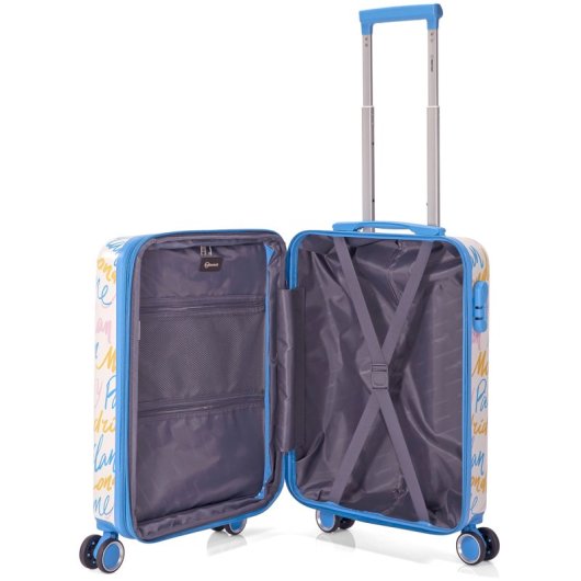 Mala de cabine Benzi Bz5849a-50, expansível em ABS, tamanho de cabine de 55 cm, 4 rodas duplas, fechadura de combinação de 3 dígitos, azul.