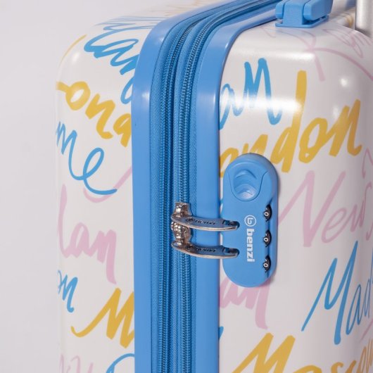 Mala de cabine Benzi Bz5849a-50, expansível em ABS, tamanho de cabine de 55 cm, 4 rodas duplas, fechadura de combinação de 3 dígitos, azul.