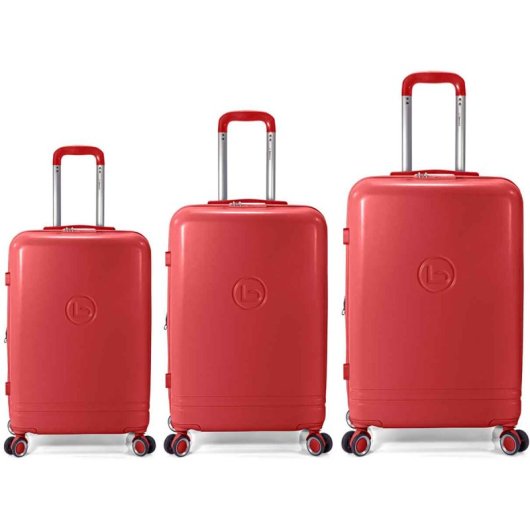 Conjunto de malas Benzi BZ5827R, 3 peças, estrutura rígida expansível em ABS, tamanhos de cabine 50cm (médio), 60cm (grande) e 70cm, 4 rodas duplas, fechadura de combinação, vermelho.