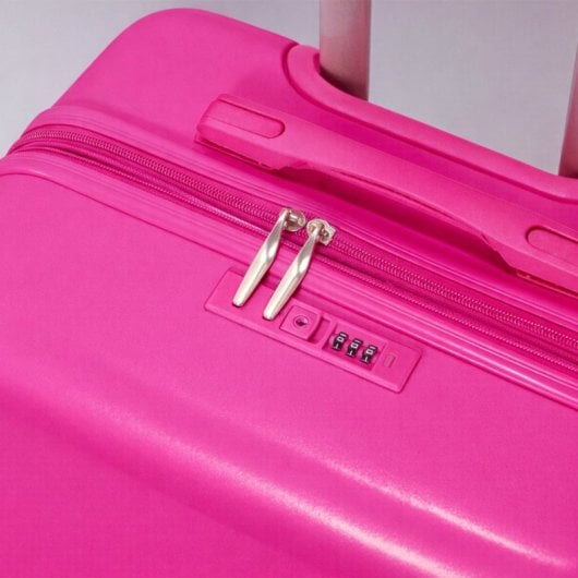 Conjunto de malas Benzi BZ5827RS-60/50, composto por 2 malas rígidas expansíveis e necessaire, tamanho cabine 50cm e médio 60cm, 4 rodas duplas, cadeado de combinação, cor-de-rosa.