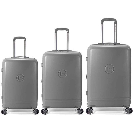 Conjunto de malas Benzi BZ5827G, 3 peças, estrutura rígida expansível em ABS, tamanho de cabine 50cm, médio 60cm, grande 70cm, 4 rodas duplas, fechadura de combinação, cinzento.
