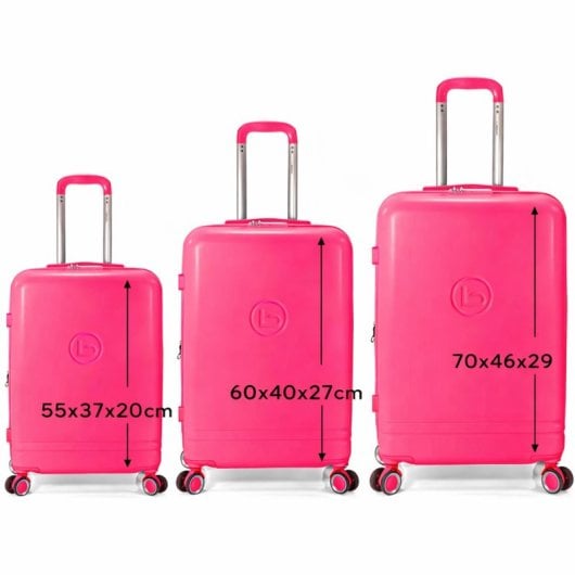 Conjunto de malas Benzi BZ5827RS, 3 peças, estrutura rígida expansível em ABS, tamanhos de cabine 50cm (médio), 60cm (grande) e 70cm, 4 rodas duplas, fechadura de combinação, rosa.