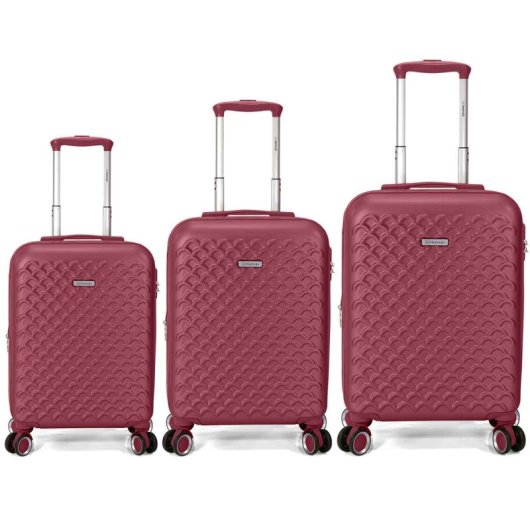 Conjunto de 3 malas rígidas expansíveis Benzi BZ5823GT: cabine 50cm, média 60cm, grande 70cm, com 4 rodas duplas, fechadura de combinação, cor bordeaux.
